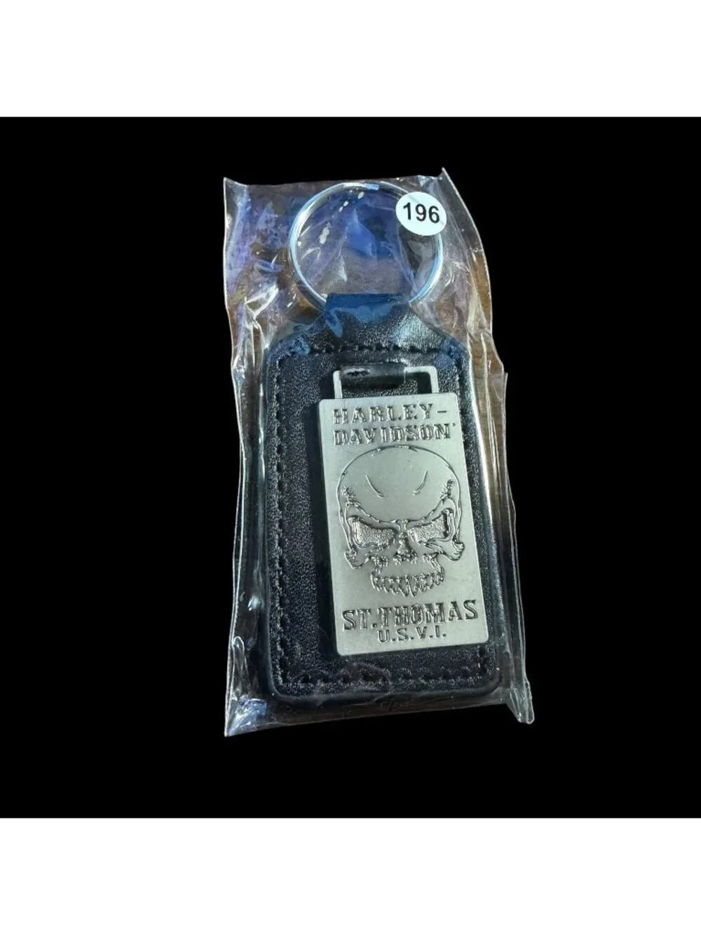 Harley-Davidson Keychain Skull St. Thomas U.S.V.I. Leather Fob Metal Plate